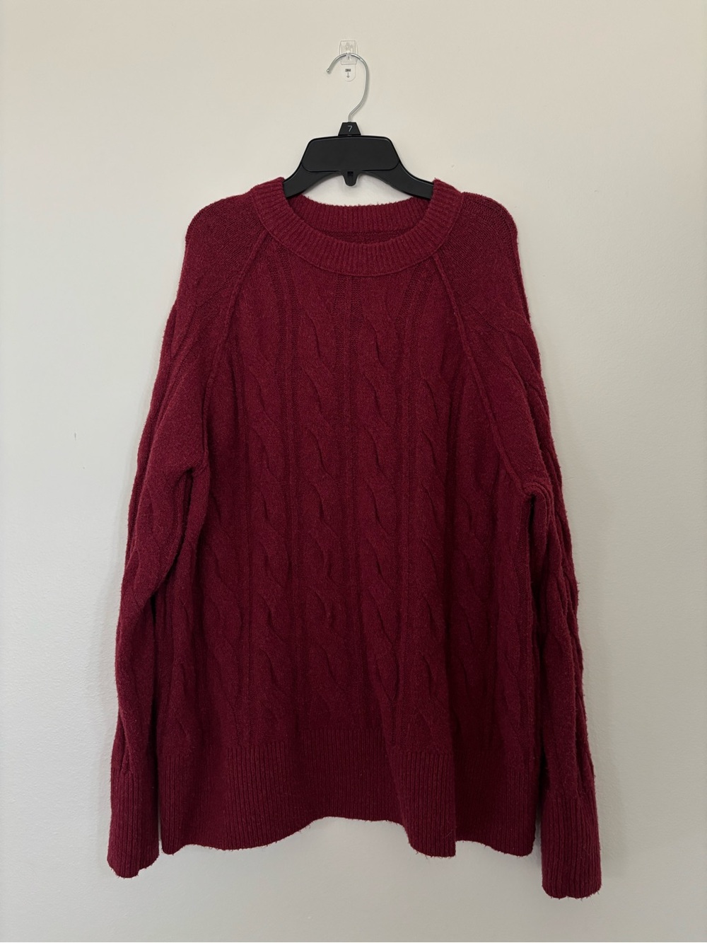 aerie Oversized Crewneck Sweater Dark Red Burgundy Womens size XS winter comfy